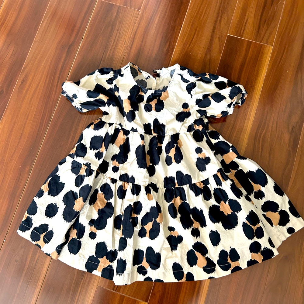 GAP Girls Cream Dress with Black and Tan Spot Print